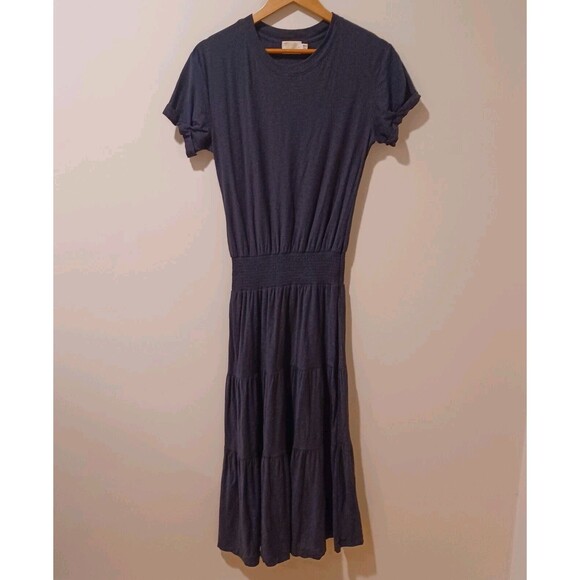 NATION LTD Martine Black Pima Cotton Midi Tiered Dress Size XS Preppy Casual - Picture 2 of 10